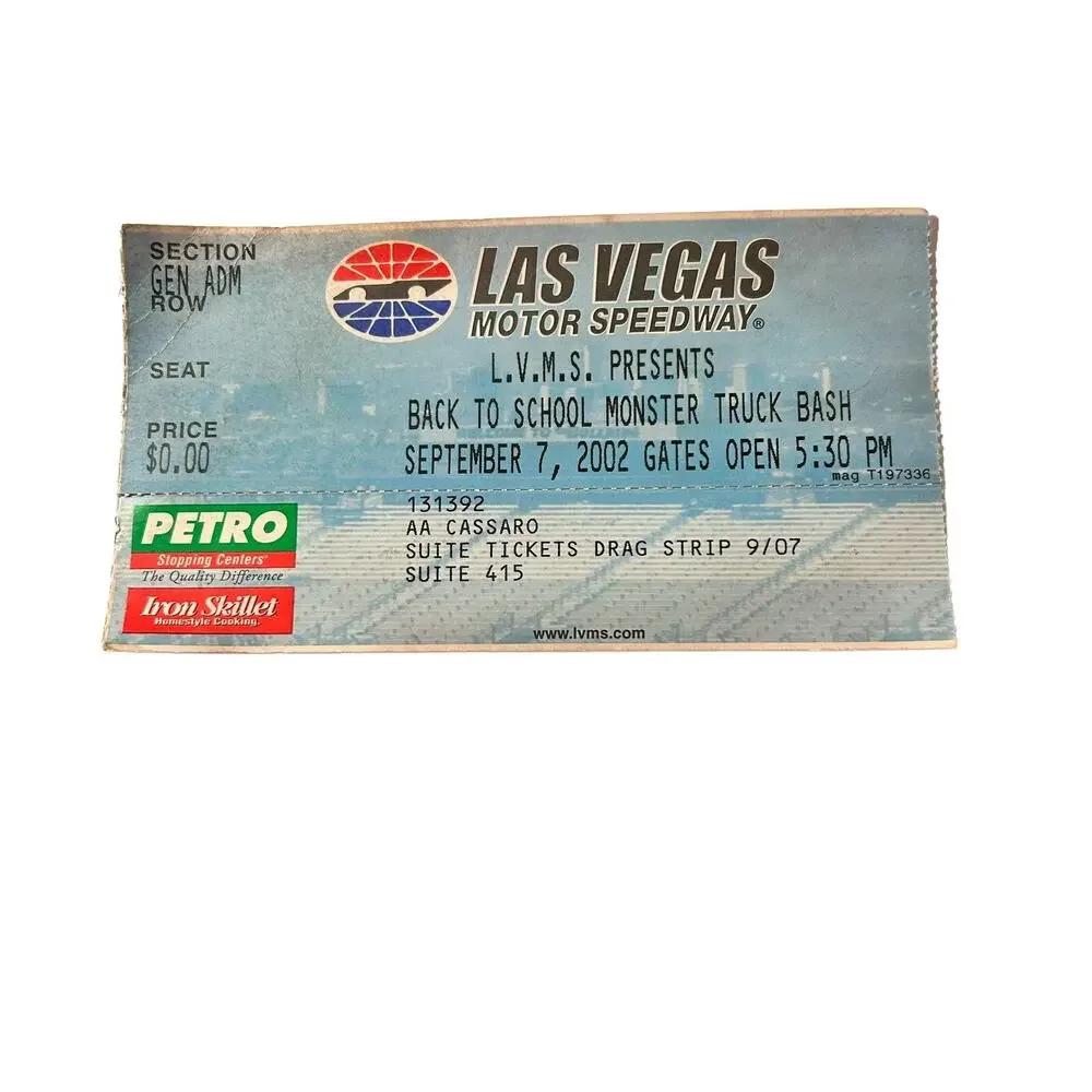 Vintage Las Vegas Motor Speedway Monster Truck Bash 09/07/02 Ticket Stub Rare